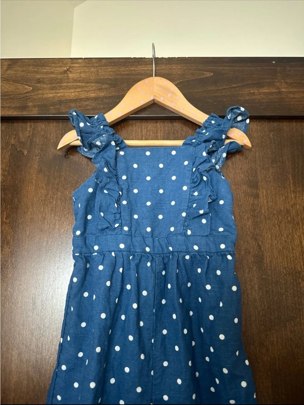GAP Blue Polka Dot Smocked Ruffle-Strap Jumpsuit